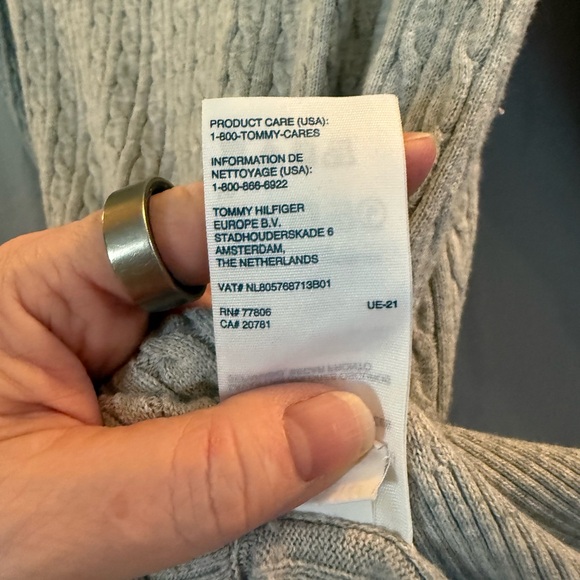 Tommy Hilfiger Light Gray V Neck Cable Sweater Pima Cotton - Picture 4 of 6